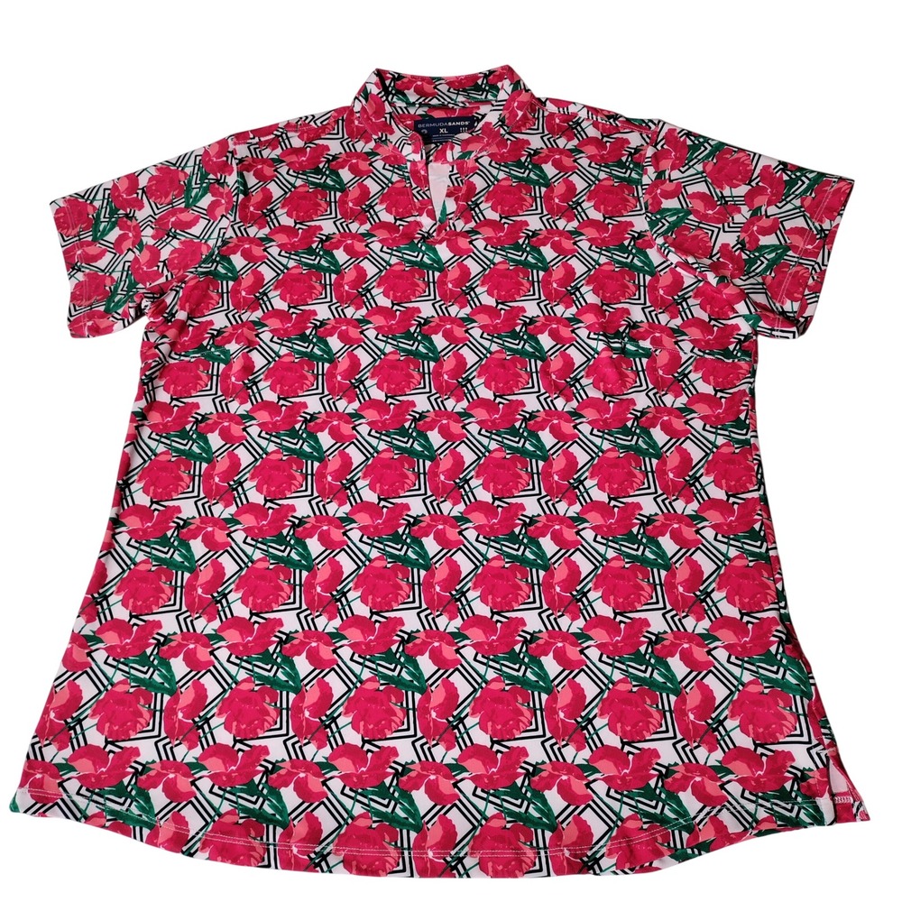 Bermuda Sands XL Pink Floral Geometric Golf Polo UPF 50+ Wick Away Top